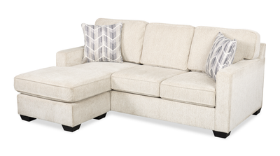 Made in Canada Lennox Chenille Fabric Reversible Sectional with Reversible Cushions - Taupe | Sofa sectionnel réversible Lennox fabriqué au Canada en tissu de chenille avec coussins réversibles - taupe