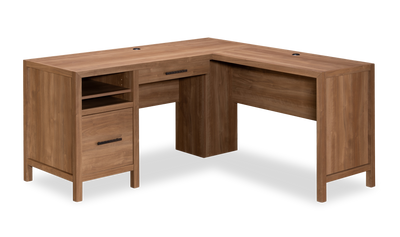 Martin 58.43" L-Shaped Office Desk with 2 Drawers – Saddle Walnut | Bureau en forme de L Martin de 58,43 po à 2 tiroirs - noyer brun clair