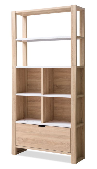 Oscar 36" Contemporary Bookcase with File Drawer – Weathered White and Faux Marble | Bibliothèque contemporaine Owen de 36 po avec tiroir classeur - blanc vieilli et imitation de marbre