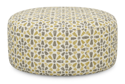 Made in Canada Customizable Sofa Lab Round 38" Fabric Ottoman – Lemonade Accent Fabric | Pouf courbé personnalisable de Sofa Lab de 38 po fabriqué au Canada en tissu - tissu décoratif Lemonade
