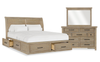 Ensemble de chambre à coucher Sonoma 5 pièces avec lit de rangement, commode et miroir, brun clair - format très grand lit