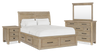 Ensemble de chambre à coucher Sonoma 6 pièces avec lit de rangement, commode, miroir et table de nuit, brun clair - format grand lit