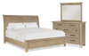 Ensemble de chambre à coucher Sonoma 5 pièces avec lit, commode et miroir, brun clair - format très grand lit