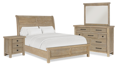 Sonoma 6pc Bedroom Set with Bed, Dresser, Mirror & Nightstand, Light Brown - Queen Size | Ensemble de chambre à coucher Sonoma 6 pièces avec lit, commode, miroir et table de nuit, brun clair - format grand lit
