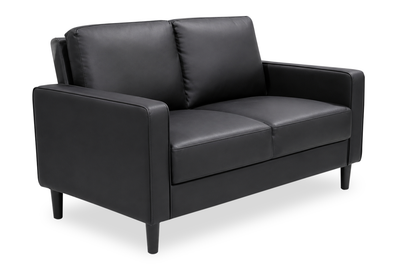 Sydney 54” Sofa Leather-Look Fabric Loveseat with Removable Back Cushions - Black | Causeuse Sydney de 54 po en tissu d’apparence cuir avec coussins de dossier amovibles - noire