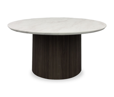 Sylvie 38” Modern Round Coffee Table with Marble Look Top – Dark Brown | Table à café ronde moderne Sylvie de 38 po avec dessus en imitation de marbre - brun foncé