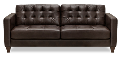 Theo 85" Top-Grain Genuine Leather Sofa with Removable Back Cushion and Wood Feet – Brown | Sofa Theo de 85 po en cuir véritable de qualité supérieure avec coussin de dossier amovible et pattes en bois - brun