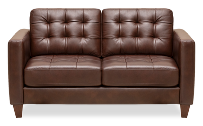 Theo 62" Top-Grain Genuine Leather Loveseat with Removable Back Cushion and Wood Feet – Burgundy | Causeuse Theo de 62 po en cuir véritable de qualité supérieure avec coussin de dossier amovible et pattes en bois - bourgogne