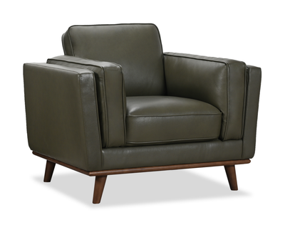 Viero 42.1" Genuine Leather Accent Chair - Green | Fauteuil d’appoint Viero de 42,1 po en cuir véritable - vert