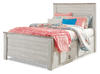 Lit plateforme de rangement Willowton pour enfants avec tête de lit et cadre de lit, blanchi - format lit double