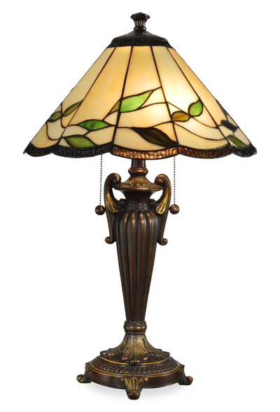 Wisteria 16" Fallhouse Tiffany Table Lamp with Amber Shade – Antique Bronze | Lampe de table de style Tiffany Fallhouse de Wisteria de 16 po avec abat-jour ambré - bronze antique