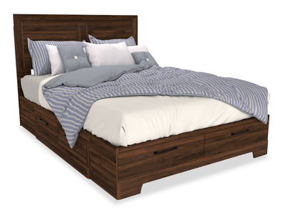 Yorkdale 6-Drawer Platform Bed with Headboard & Storage Frame, Made in Canada, Walnut Brown - Queen Size | Lit plateforme Yorkdale fabriqué au Canada avec tête de lit et cadre de rangement à 6 tiroirs, brun noyer - format grand lit