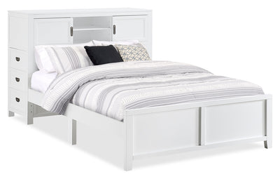 Quinn Platform Bed with Bookcase Headboard, Built-in Desk & Stool, White - Full Size | Lit plateforme Quinn avec tête de lit bibliothèque, bureau intégré et tabouret, blanc - format lit double