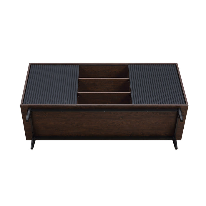 Desserte moderne Duane de Manhattan Comfort de 59,05 po avec cannelures et tablettes réglables - brun foncé et noire