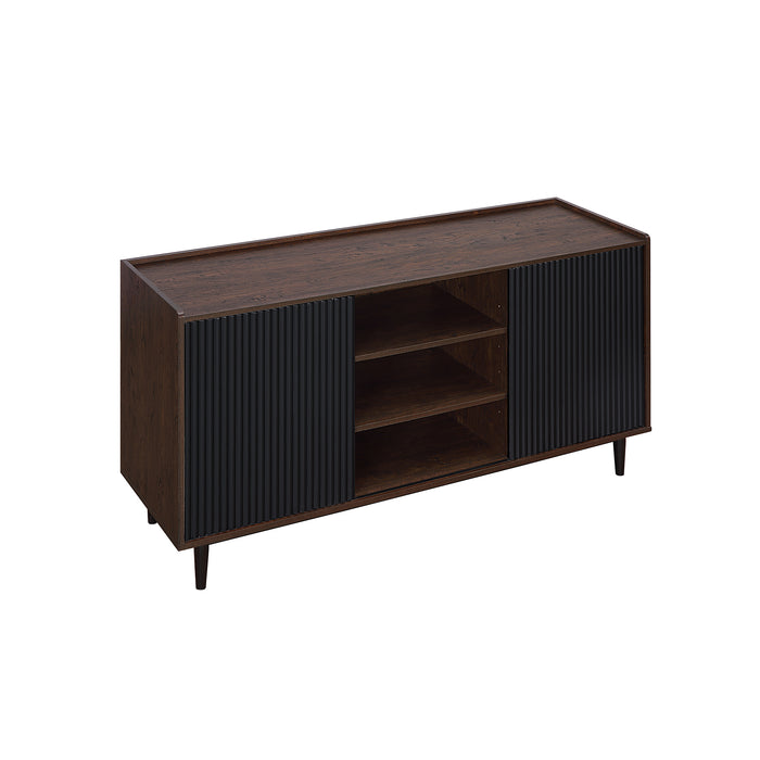 Desserte moderne Duane de Manhattan Comfort de 59,05 po avec cannelures et tablettes réglables - brun foncé et noire