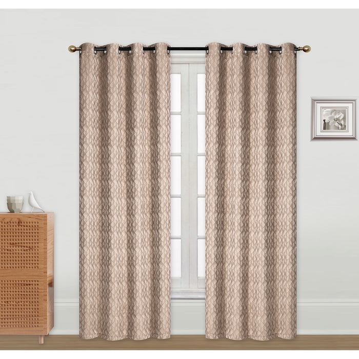 Rideau de 84 po taupe en jacquard à motif cubique - ensemble de 2
