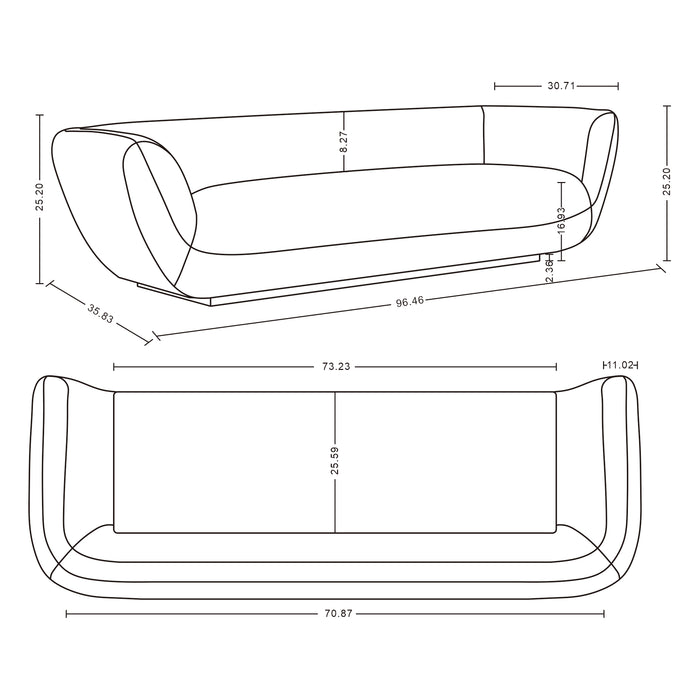 Sofa contemporain Ulka de Manhattan Comfort en chenille avec coussins - brun clair