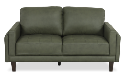 Chateau d’Ax Venice 65" Traditional Genuine Leather Loveseat – Green | Causeuse traditionnelle Venice de Château d’Ax de 65 po en cuir véritable - verte
