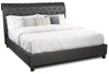 Lit plateforme rembourré Tulsa en tissu de cuir végétalien gris avec capitonnage à boutons - format très grand lit