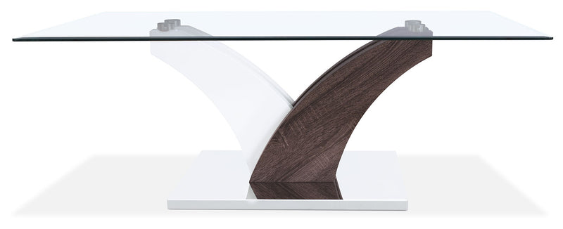 Table à café moderne Tuxedo de 48 po avec dessus en verre - blanche et grise avec base en métal