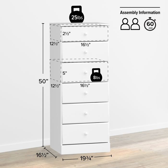 Commode verticale haute Astrid à 6 tiroirs - blanche