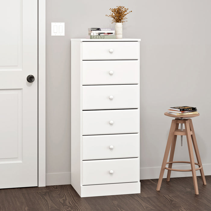 Commode verticale haute Astrid à 6 tiroirs - blanche