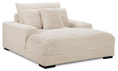 Alto 58" Ultra Plush Faux Fur Fabric Chaise Lounge with Dual Cupholders and USB Port - Taupe | Fauteuil long Alto de 58 po en tissu de fausse fourrure très douce avec deux porte-gobelets et port USB - taupe