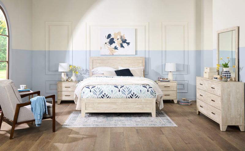 Lit à panneaux Arbor, bois de grève blanc - format très grand lit