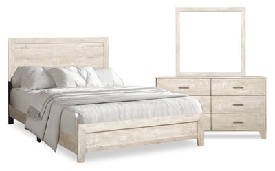 Arbor 5pc Bedroom Set with Panel Bed, Dresser & Mirror, Driftwood White - Full Size | Ensemble de chambre à coucher Arbor 5 pièces bois de grève blanc avec lit à panneaux, commode et miroir - format lit double