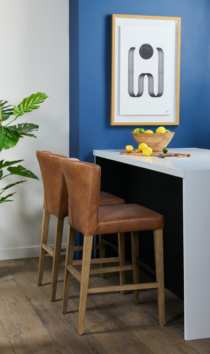 Tabouret Arlo de hauteur comptoir en tissu de cuir végétalien - cuivre