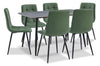 Ensemble de salle à manger Arlo 7 pièces en pierre frittée et métal avec table de 55 po (L) et 6 chaises vertes - vert, gris et noir