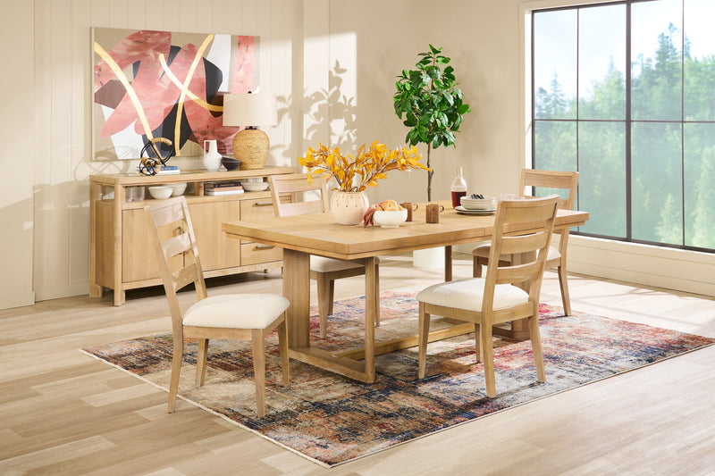 Desserte de salle à manger Aspen de 64 po (L) avec supports à vin et à verres à pied, 3 tiroirs et 2 portes - naturelle