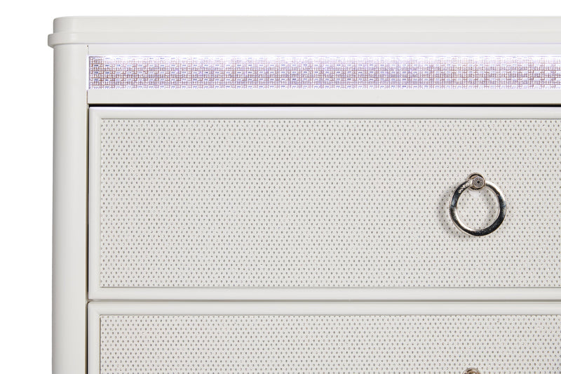 Commode verticale somptueuse Ava de 40,5 po (L) x 54,1 po (H) à 5 tiroirs avec éclairage à DEL pour la chambre à coucher - blanche