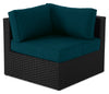 Fauteuil en coin Barbados pour la terrasse à l’extérieur - osier en résine tressé à la main, résistant aux rayons UV et aux intempéries - noir et bleu