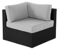 Fauteuil en coin Barbados pour la terrasse à l’extérieur - osier en résine tressé à la main, résistant aux rayons UV et aux intempéries - noir et gris