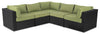 Ensemble Barbados 5 pièces pour la terrasse à l’extérieur avec 3 fauteuils en coin et 2 fauteuils sans accoudoirs - osier en résine tressé à la main, résistant aux rayons UV et aux intempéries - noir et vert