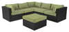 Ensemble Barbados 6 pièces pour la terrasse à l’extérieur avec 3 fauteuils en coin, 2 fauteuils sans accoudoirs et pouf - osier en résine tressé à la main, résistant aux rayons UV et aux intempéries - noir et vert