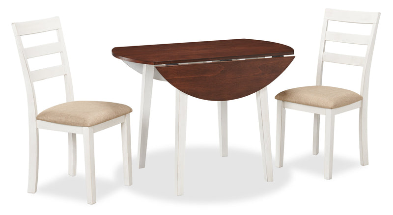 Ensemble de salle à manger Bryn 3 pièces avec table de 42 po à abattant et 2 chaises - deux teintes, blanc et brun
