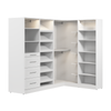 Système de pièce-penderie en forme de L modulaire Florence de Bestar de 85 po avec éclairages à DEL, tringles, tiroirs et tablettes pour chaussures de style Shaker - blanc