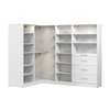 Système de pièce-penderie en forme de L modulaire Florence de Bestar de 105 po avec éclairages à DEL, tringles, tablettes et tiroirs de style Shaker - blanc