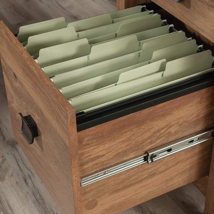 Bureau en forme de L Cannery Bridge de 66 po de qualité commerciale à 6 tiroirs - brun