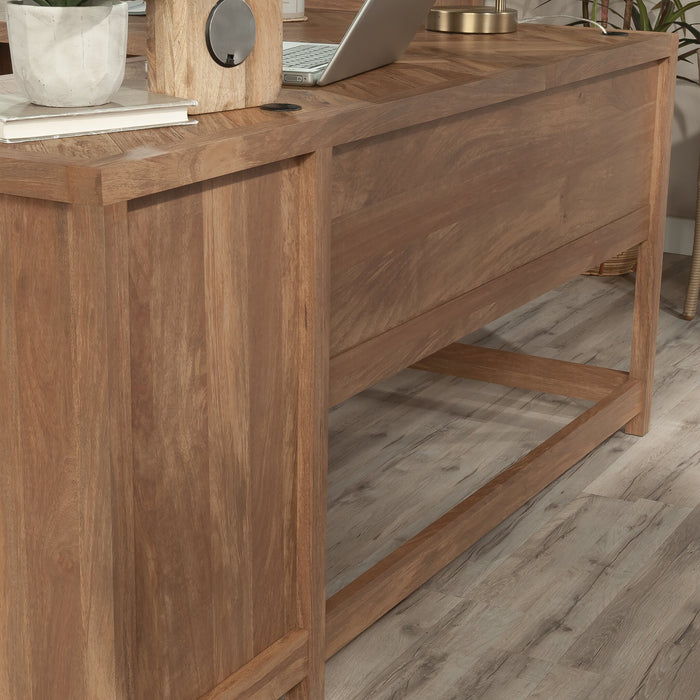 Bureau en forme de L Cannery Bridge de 66 po de qualité commerciale à 6 tiroirs - brun