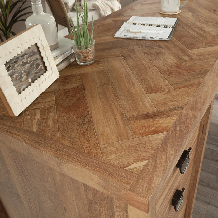 Bureau en forme de L Cannery Bridge de 66 po de qualité commerciale à 6 tiroirs - brun