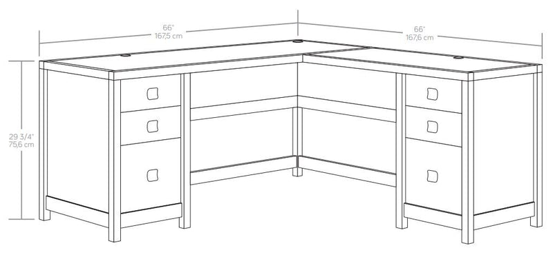 Bureau en forme de L Cannery Bridge de 66 po de qualité commerciale à 6 tiroirs - brun
