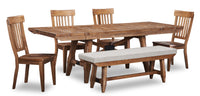 Ensemble de salle à manger Cedar 6 pièces en pin avec table de 72,07 po (L), base à tréteaux, banc et 4 chaises - brun