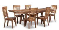 Ensemble de salle à manger Cedar 7 pièces en pin avec table de 72,07 po (L), base à tréteaux et 6 chaises - brun