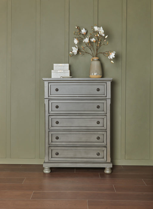 Commode verticale de chambre à coucher Chelsea de 38 po (L) x 52 po (H) à 5 tiroirs - grise