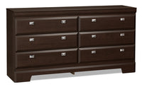 Commode Yorkdale de 61,4 po (L) x 32,3 po (H) à 6 tiroirs pour la chambre à coucher, fabriquée au Canada - brune