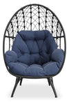 Fauteuil en forme d’œuf Coco de Kort & Co. pour la terrasse à l’extérieur - osier en résine tressé à la main, résistant aux rayons UV et aux intempéries - gris foncé et bleu