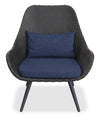Fauteuil de détente Costa pour la terrasse à l’extérieur - osier en résine tressé à la main et métal, résistant aux rayons UV et aux intempéries - gris foncé et bleu